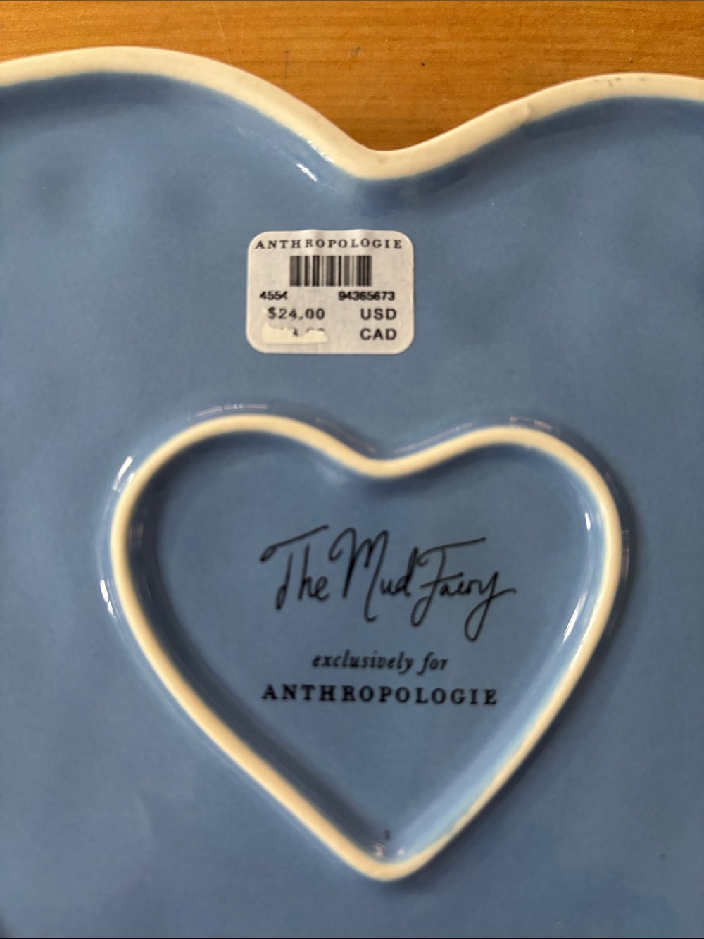 Anthropologie The Mud Fairy heart shaped dish,periwinkle,flowers, gold flecks - Picture 2 of 6